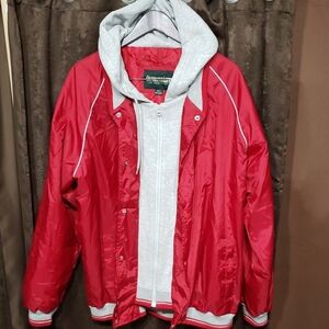Outdoor Life Nylon Vibrant Red Jacket with Soft Gray Hoodie Men's